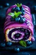 © paper later - Delicious dessert roll cake decorated with fresh blueberries and glaze