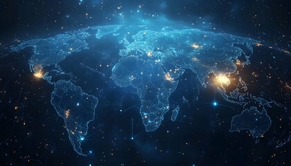 Wall Mural - world map highlighting a continent for satellite technology concept -