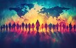 © Thanyana - Faithful missionary journey of Jesus Christ, spreading Christian teachings worldwide, with scripture and a world map, hightech visual concept, vibrant and detailed design