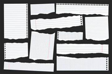 Wall Mural - ripped paper strips. realistic crumpled paper scraps with torn edges. shreds of notebook, book or ol