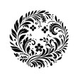 © MatandSterre - Intricate Black and White Floral Mandala: A Symmetrical Design of Leaves, Swirls, and Blossoms, Creating a Harmonious and Ornamental Composition on a Clean White Background.