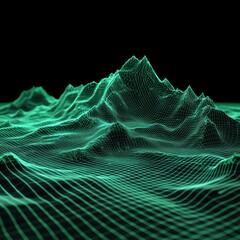 Poster - Abstract Green Wireframe Landscape: A Digital Mountain Range on a Black Background 