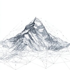 Aufkleber - Abstract Mountain Peak: A Digital Topography of Snow-Capped Peaks with Wireframe Geo-location Network