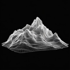 Aufkleber - A Wireframe Landscape: Digital Rendering of a Mountainous Terrain on a Black Background