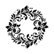 © MatandSterre - Intricate Floral Wreath in Elegant Black and White, Adorned with Detailed Petals, Leaves, and Ornate Curls, Perfect for Invitations and Decorative Designs.