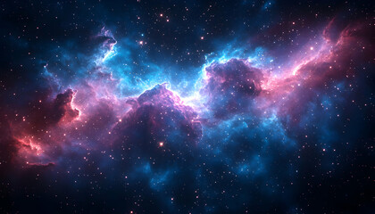 Wall Mural - Glowing nebula Blue, pink, and purple clouds with scattered stars create a stunning cosmic scene