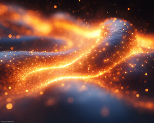 Wall Mural - Glowing particles flow like a fiery river over a textured, dark surface