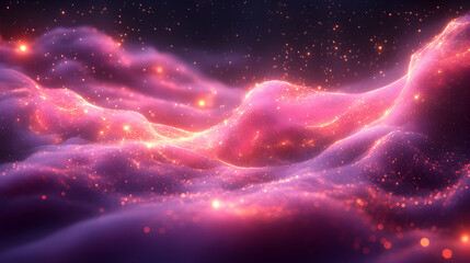 Wall Mural - Glowing pink nebula with sparkly orange flares on a cosmic purple background