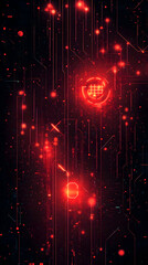 Wall Mural - Glowing red technology circuit board with dotted lines