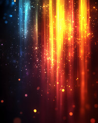 Wall Mural - Glowing vertical light streaks with bokeh in warm and cool tones on a dark background