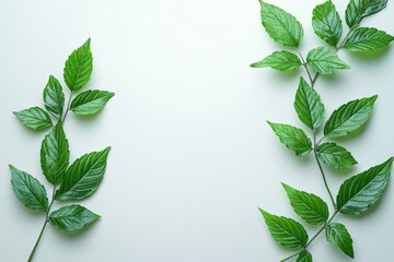 Aufkleber - Green leaves arranged artfully on a neutral background showcasing natural beauty and simple elegance