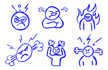 Wall Mural - angry icons crayon chalk drawing vector set