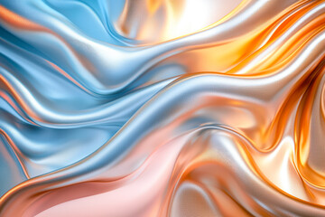 Poster - Silk fabric drapes elegantly, with warm orange and cool blue hues swirling in a captivating and dynamic pattern