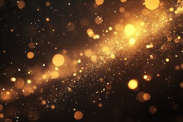 Fototapete - Glistening golden particles create a mesmerizing cosmic effect against a dark background in a stunning display of light