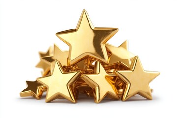 Aufkleber - Pile of golden stars arranged artistically on a white background showcasing their shine and reflective quality