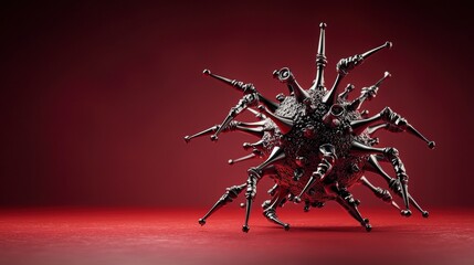 Poster - Viral outbreak simulation laboratory 3d model red background close-up pandemic preparedness