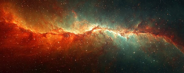 Wall Mural - stunning cosmic nebula displaying colors of deep red, blue, and green in a star-studded galaxy backg