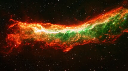 Wall Mural - stunning cosmic nebula with vibrant shades of green and orange illuminating the vastness of space