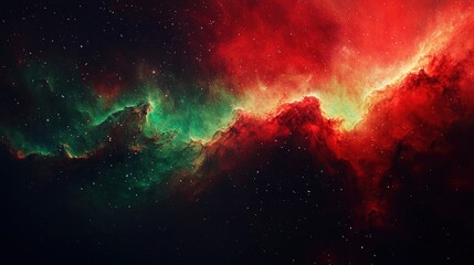 Wall Mural - vibrant cosmic nebula with red and green colors illuminating the universe in stunning depth and text