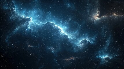 Wall Mural - deep space nebula with bright stars and cosmic clouds in a stunning blue and black color palette