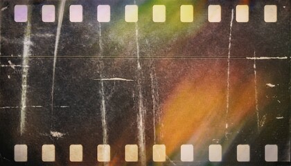 Leinwandbilder - aged filmstrip texture with colorful light leaks and scratches, vintage cinematic background for retro design and overlays

