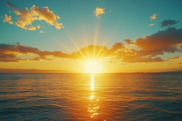 Aufkleber - Sunrise over tranquil ocean waters with vibrant colors reflecting on the surface