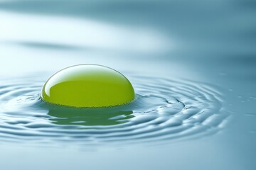 Fototapete - Water droplet creates ripples in calm blue surface during serene moment