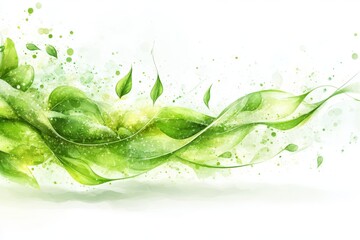 Aufkleber - Green swirling leaves and abstract nature elements create a vibrant and refreshing background design for various applications