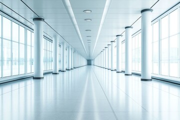 Poster - Modern indoor corridor with bright lighting and sleek design in a contemporary building
