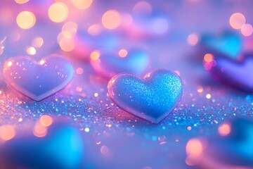 Poster - Heart-shaped decorations amidst sparkling lights in a vibrant, colorful setting