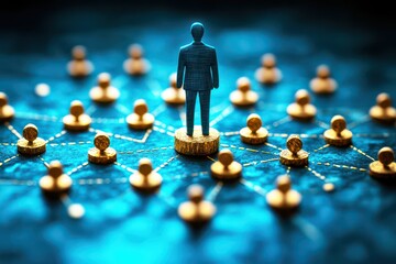 Wall Mural - conceptual representation of networking and connectivity with a standing figure surrounded by nodes 