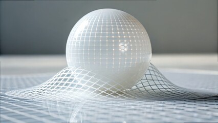 Fototapete - Minimalist Translucent Sphere on Grid with Melting Effect