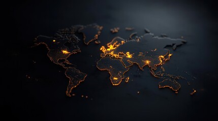 Leinwandbilder - Glowing World Map at Night 3D Render
