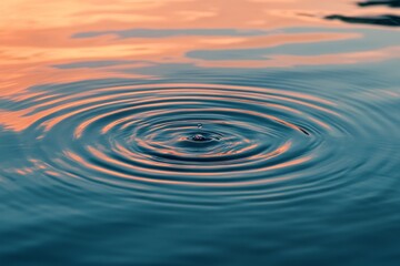 Aufkleber - Ripples in calm water at sunset create a serene atmosphere by a lakeside