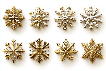 Poster - Decorative snowflakes in gold and white arranged on a light background for festive occasions