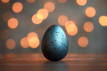 Poster - Beautiful speckled egg stands out against a warm bokeh background during a pleasant indoor setting