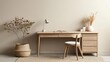 ©  Green Creator - Scandinavianinspired minimalist wooden study, light oak furniture, soft neutral tones, and clean lines