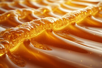 Fototapete - Flowing amber liquid cascading over textured surface in warm lighting during serene moment