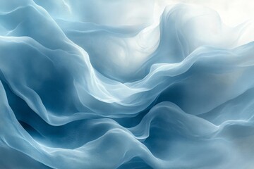 Poster - Soft blue fabric waves create an ethereal and calming atmosphere in an abstract design