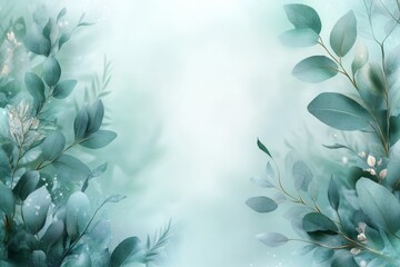 Aufkleber - Lush green foliage creating a serene backdrop in soft pastel tones for nature-inspired designs
