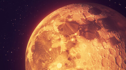 Wall Mural - Copper toned moon against starry night sky capturing celestial chaos and texture