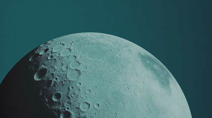 Wall Mural - Tranquil moon surface against teal sky - celestial chaos and texture design