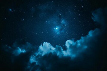 Poster - Night sky filled with stars and clouds over a serene landscape captures the beauty of the universe