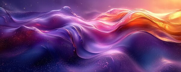 Wall Mural - vibrant wavy abstract background with radiant purple and golden hues