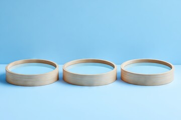 Aufkleber - Unique wooden rings displayed on a light blue background showcasing craftsmanship and design