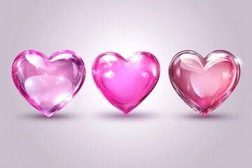 Poster - Colorful heart-shaped gems arranged in a row showcasing different shades of pink and transparency