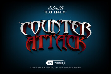 Wall Mural - counter attack text effect 3d curved gothic style. editable text effect.