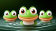 © Kang - Three Cute Green Cartoon Frogs in a Pond