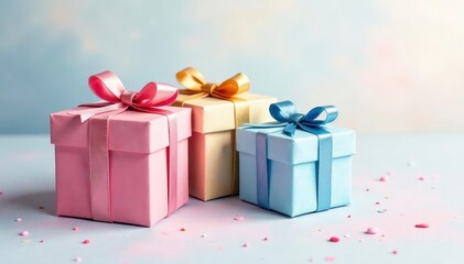 Wall Mural - subtle watercolor painted gift boxes, pastel shades, tender, subtle