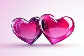 Poster - Two colorful glass hearts placed closely together, symbolizing love and affection in a minimalistic setting